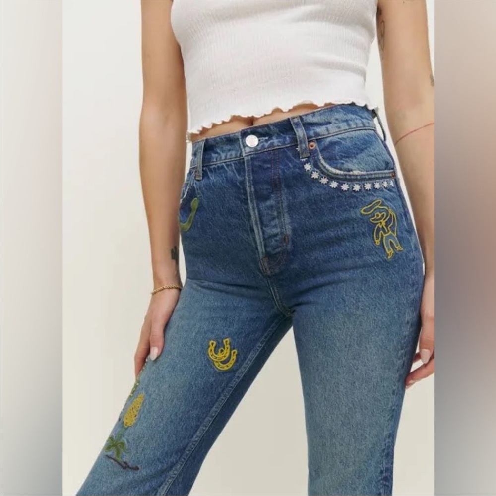 Reformation Handicraft Juno embroidered cowboy western jean